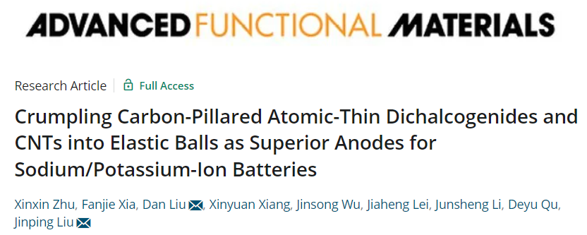 刘金平/刘丹AFM：纸球状C-p-MoS2/CNT作为钠/钾离子电池的优良负极