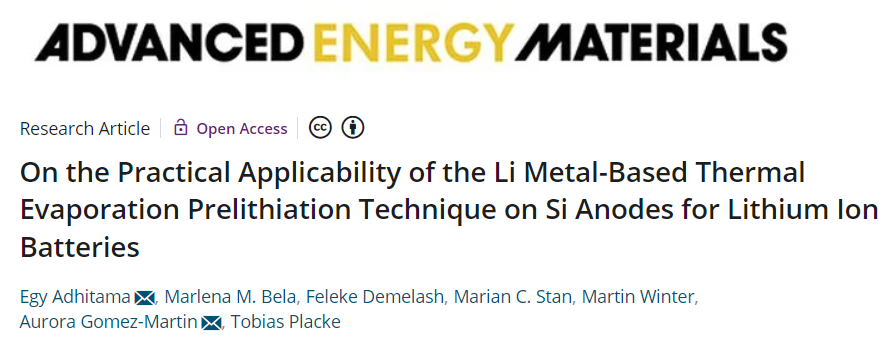 AEM：热蒸发预锂化技术在锂离子电池Si负极上的实际应用