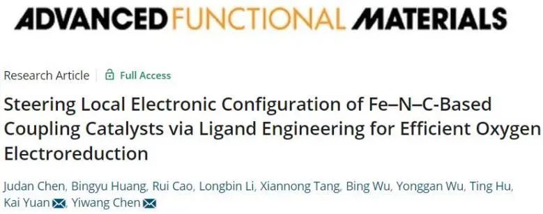 ​南昌大学AFM: 局域电子结构导向的Fe–N–C基偶联催化剂用于高效氧电还原