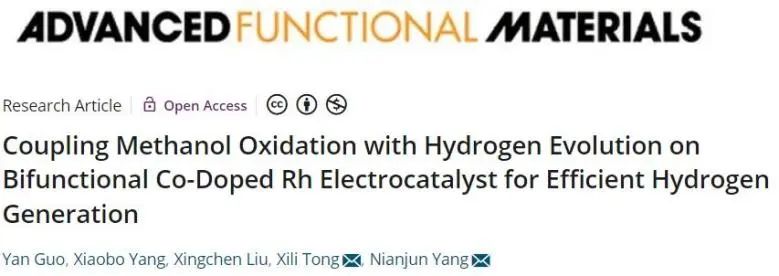AFM：一石二鸟！双功能Co掺杂Rh电催化剂上同时实现甲醇氧化与析氢