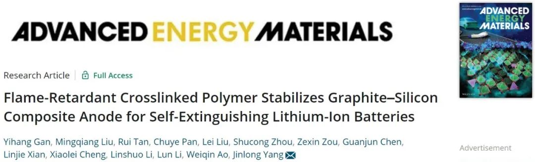 深大杨金龙AEM：阻燃聚合物粘结剂，实现自熄性安全锂离子电池！