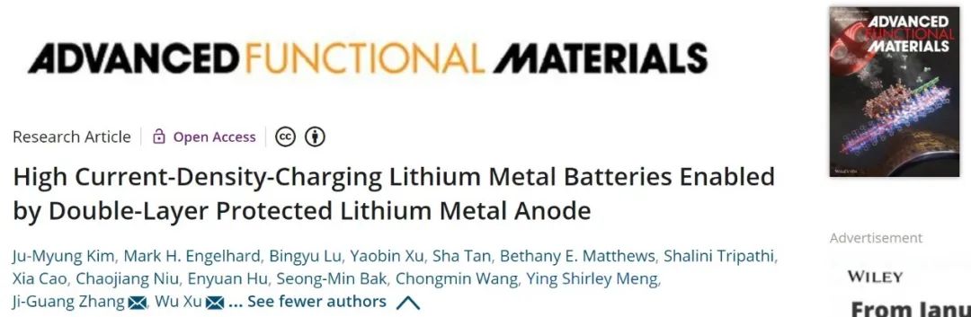 许武/张继光AFM：双层锂负极保护策略实现高倍率锂金属电池