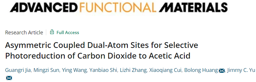 AFM：耦合不对称双原子用于将光催化CO2还原为乙酸