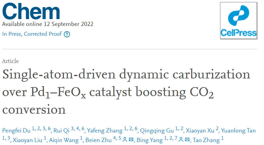 杨斌/​朱倍恩Chem：Pd1-FeOx SACs高效催化CO2转化