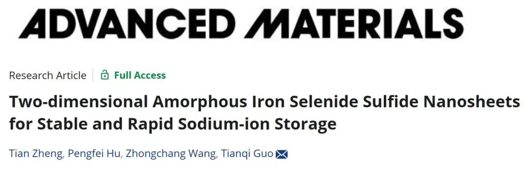 ​AM：二维非晶硒化铁硫化物纳米片用于稳定快速钠离子存储