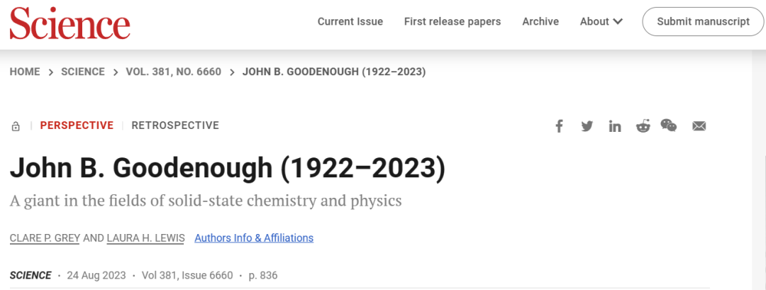 Science重磅回顾：John B. Goodenough！