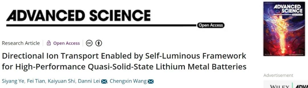 ​王成新/雷丹妮Adv. Sci.：构建定向离子传输助力高性能准固态锂金属电池
