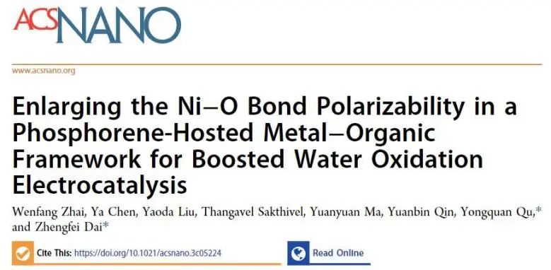 ACS Nano：提高金属-有机框架中Ni-O键极化率，有效增强电催化OER活性