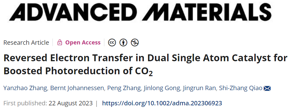 乔世璋团队最新AM：反向电子转移！双-单原子催化剂助力CO2光还原