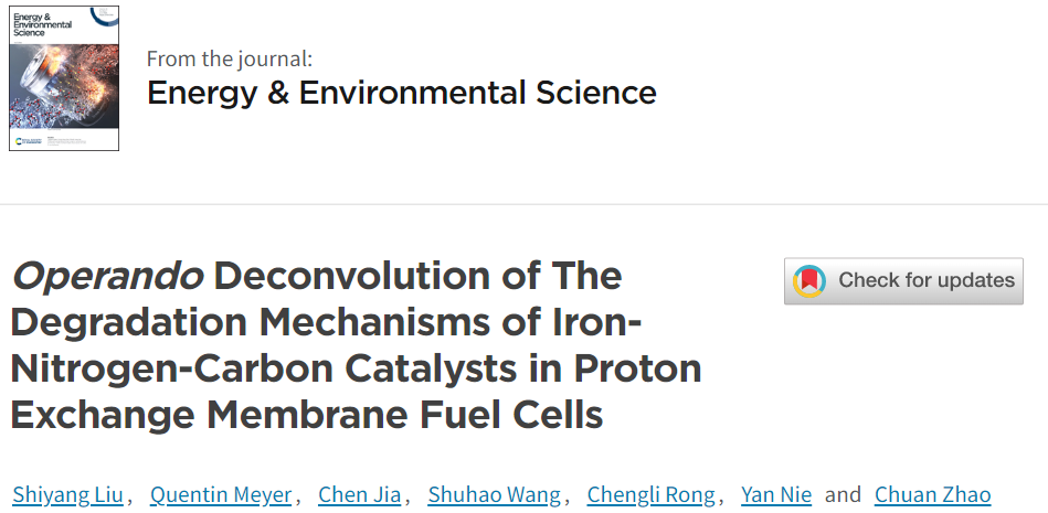 赵川教授EES：Fe-N-C催化剂在质子交换膜燃料电池中的降解机理