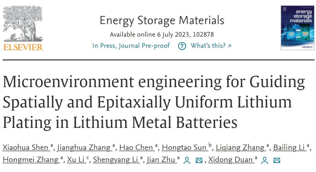 段曦东/朱建EnSM：引导锂金属电池空间和外延均匀锂沉积的微环境工程