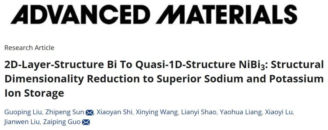 郭再萍/孙志鹏AM：2D-层状Bi到准1D-结构NiBi3，结构维度降低，提高钠/钾离子储存性能