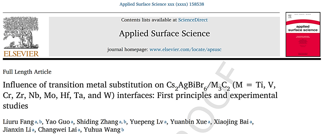 【计算+实验】Appl. Surf. Sci. 过渡金属对钙钛矿和MXene界面性质的调控