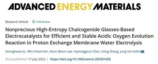​AEM：非贵金属高熵硫系玻璃基电催化剂实现高效稳定酸性析氧反应