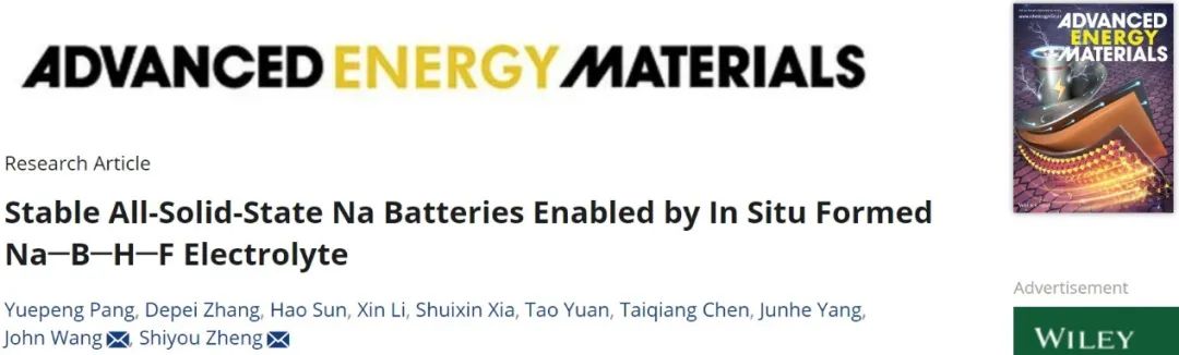 上海理工/新加坡国立AEM：原位形成Na-B-H-F电解质，实现稳定全固态钠电池
