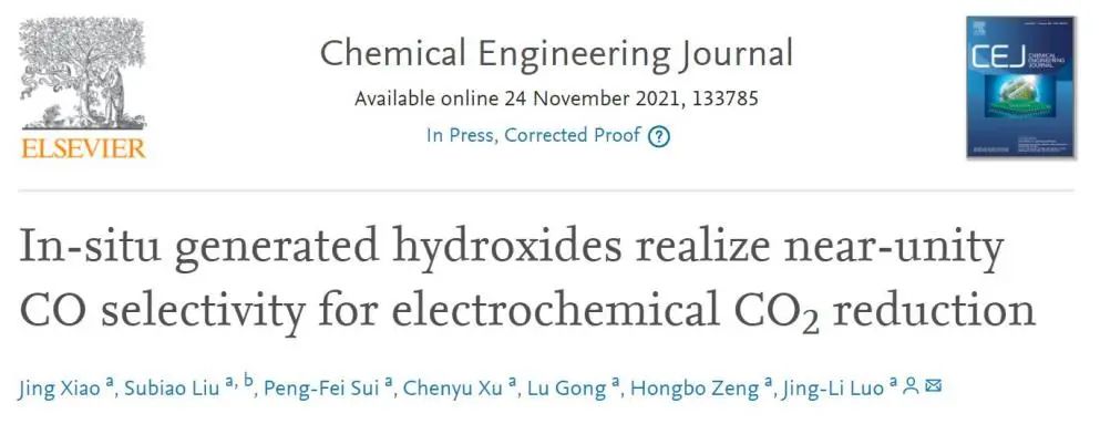 骆静利Chem. Eng. J.: 氢氧化物起大作用！原位生成的氢氧化物促进电催化CO2RR