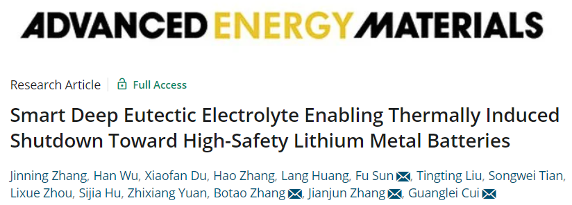 ​青岛能源所/青大AEM：可热关断的智能深共晶电解液实现安全锂金属电池