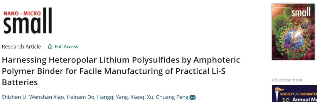 武大彭创Small：两性聚合物粘结剂助力实用锂硫电池