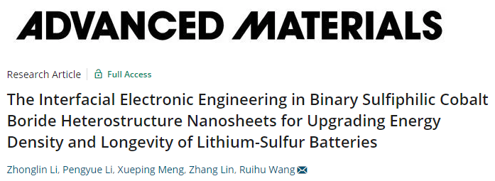 物构所王瑞虎AM: 同时提高锂硫电池能量密度和寿命的亲硫CoB异质结构纳米片的界面电子工程