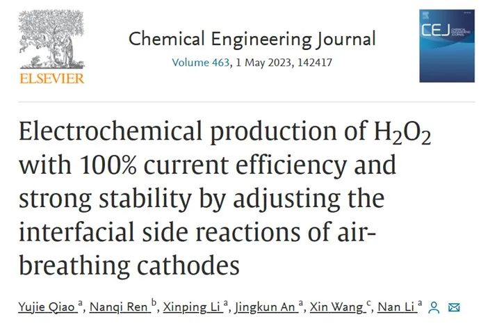Chem. Eng. J.：调节界面副反应！实现稳定、高效制备H2O2