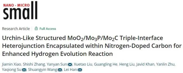 湖大/西交/中南Small：氮掺杂碳包裹MoO2/Mo3P/Mo2C三界面异质结，实现高效催化HER