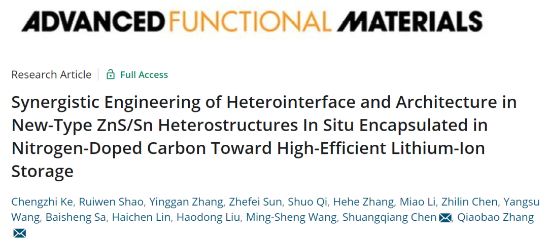 张桥保/陈双强AFM：异质界面+结构的协同工程实现高效锂离子存储
