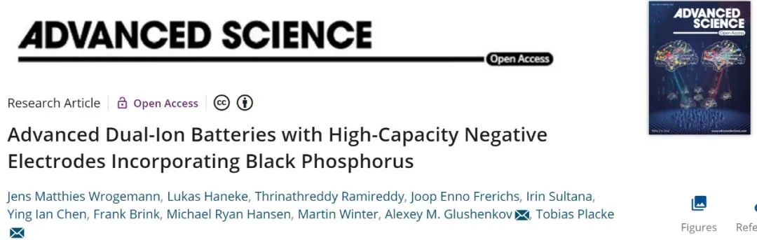 Adv. Sci.：在双离子电池中首次引入黑磷-碳复合负极！