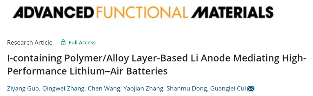 崔光磊AFM: 基于含碘聚合物/合金层基锂负极的高性能锂空气电池