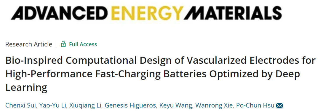 杜克大学徐伯均AEM：深度学习+仿生血管电极设计实现电池快充！