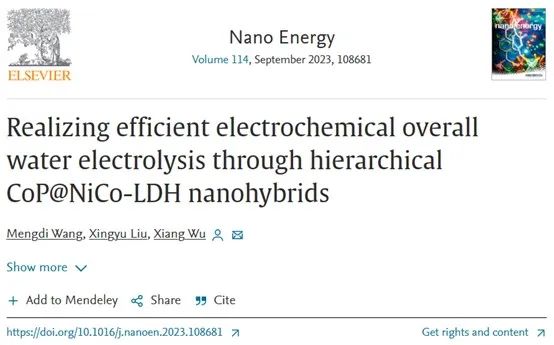 武祥团队Nano Energy：利用CoP@NiCo-LDH实现高效全水解