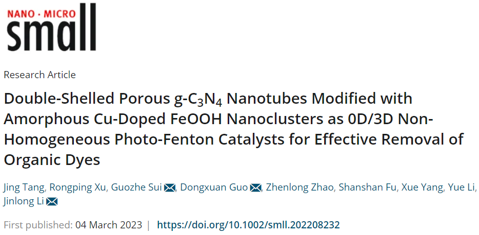 Small：0D/3D Cu-FeOOH/TCN光催化剂有效去除有机染料