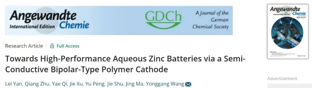​王永刚/鄢蕾Angew：新型半导体聚合物正极助力高性能水系锌电池