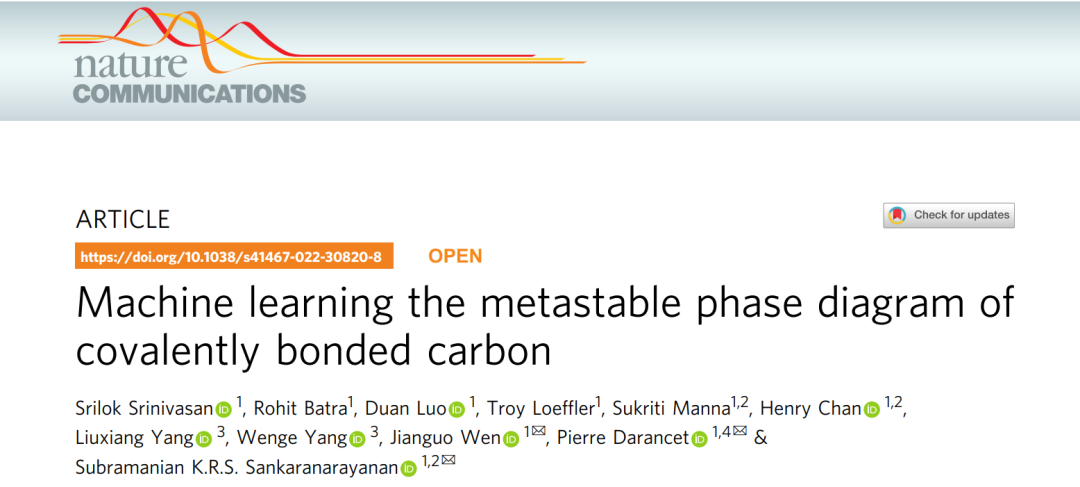 Nature子刊：机器学习加速构建共价键碳的亚稳态相图