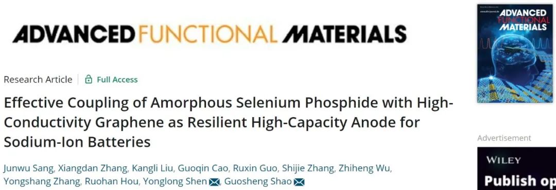 邵国胜/沈永龙AFM：磷化硒与石墨烯的耦合作为钠离子电池的高容量负极