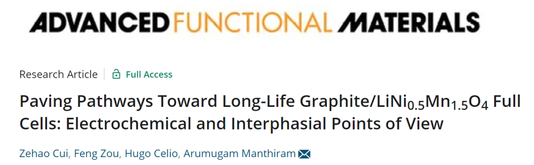 Arumugam Manthiram教授AFM：预循环+预锂化实现长寿命石墨/LNMO电池！