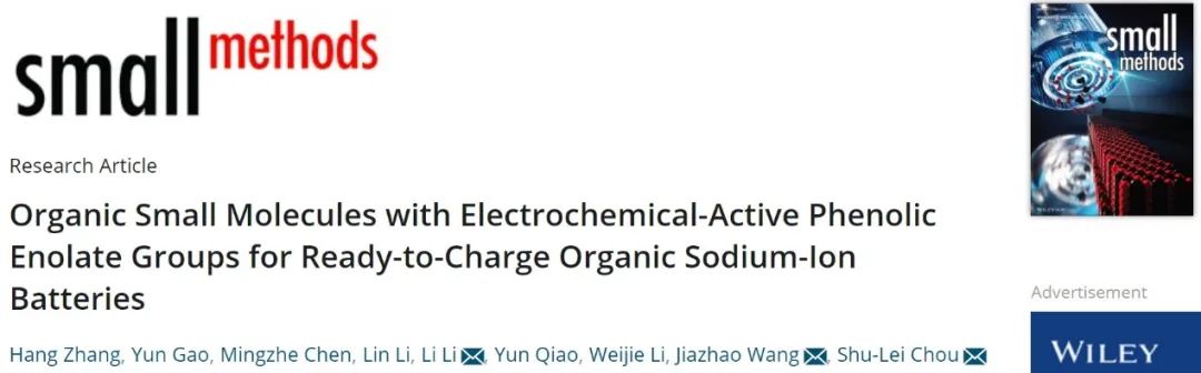 侴术雷/李丽/王佳兆Small Methods：首次循环具有双向性的有机钠离子电池正极！