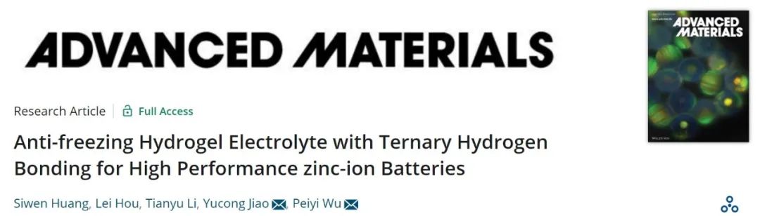 东华大学武培怡/焦玉聪AM：可耐-30℃的柔性水系锌离子电池！
