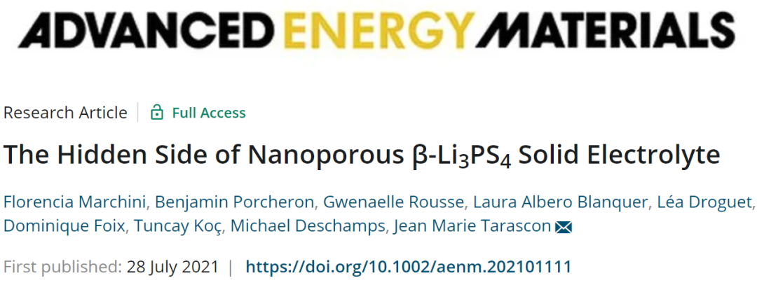 AEM: 揭开纳米多孔β-Li3PS4固体电解质“不为人知”的一面