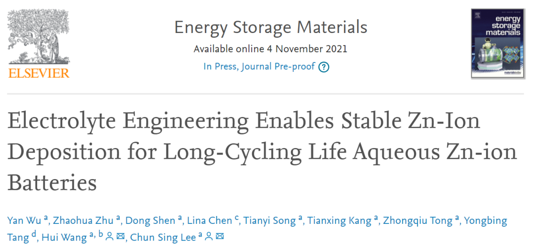 港城大李振声EnSM: 实现长寿命水系锌离子电池稳定Zn沉积的电解液工程