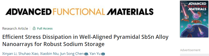 余彦/陈俊松AFM：良好排列的金字塔形SbSn合金纳米阵列助力稳健的钠储存