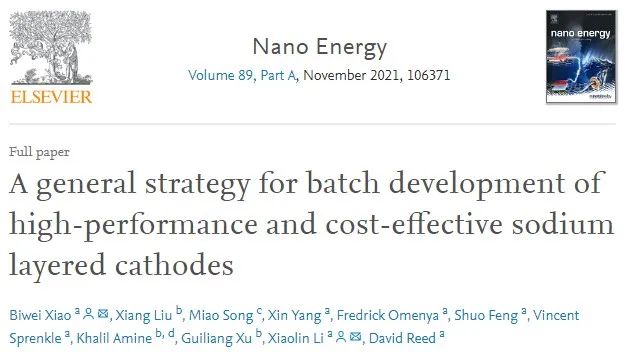 Nano Energy：批量开发高性能、低成本的钠层状正极的一般策略