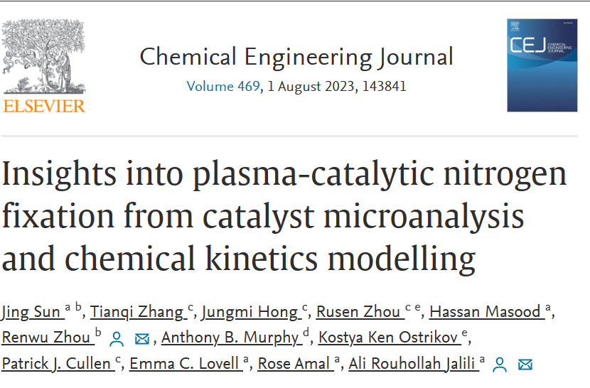 【MS计算+实验】CEJ：等离子体催化固氮的催化剂微观分析与化学动力学建模