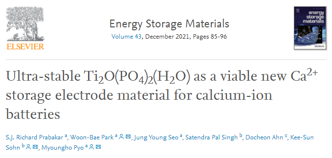 EnSM：超稳定Ti2O（PO4）2（H2O）作为钙离子电池用新型Ca2+储存电极材料