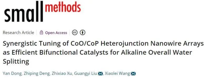 Small Methods：CoO/CoP异质结纳米线阵列，协同增强碱性全水分解