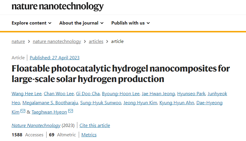Nature Nanotechnology里程碑突破！光催化产氢，实现大规模应用！