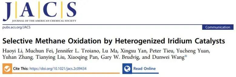 王敦伟JACS：剖幽析微！揭示多相Ir催化剂选择性氧化甲烷的催化行为及影响因素