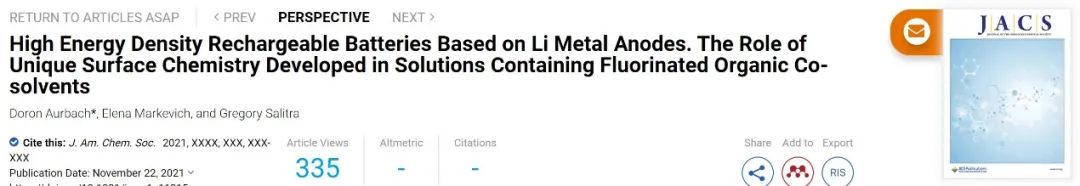 巴伊兰大学JACS：含氟有机共溶剂在钝化锂金属负极中的作用