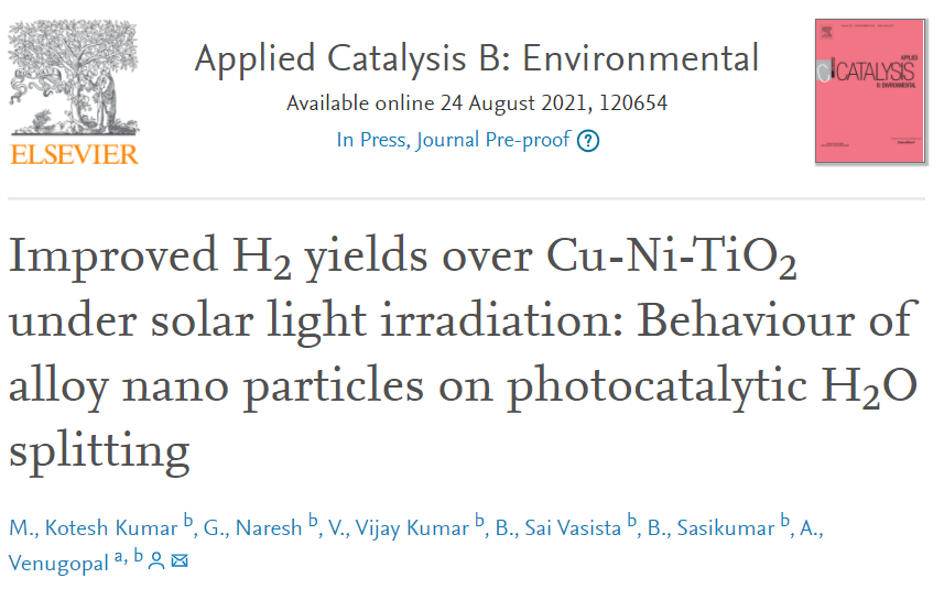 Appl. Catal. B.：光照射下提高Cu-Ni-TiO2的H2产率：合金纳米颗粒在光催化分解H2O中的行为