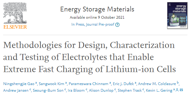 爱达荷国家实验室EnSM：锂离子电池极快充电的电解液设计、表征和测试方法