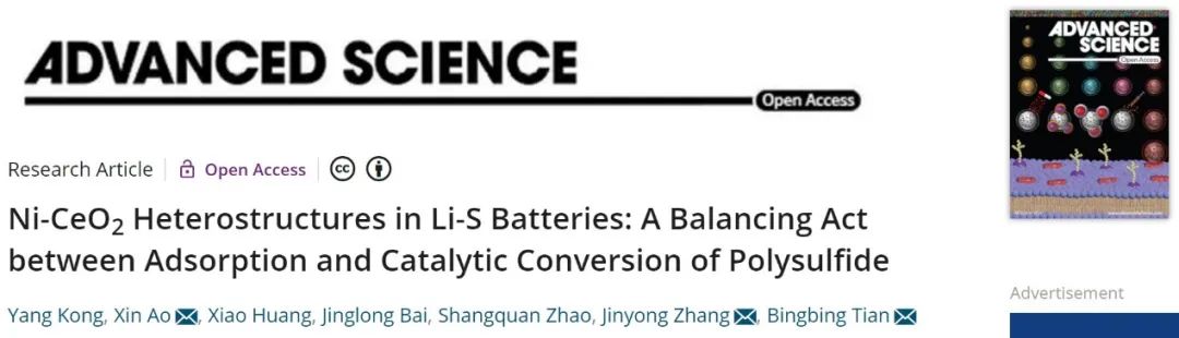 田冰冰/张金勇/敖昕Adv. Sci.：Li-S电池中多硫化物吸附和催化转化之间的平衡